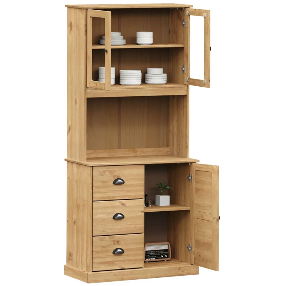 vidaXL 3 Door 3 Drawer Single Shelf Brown Solid Pine Wood Highboard Image 3