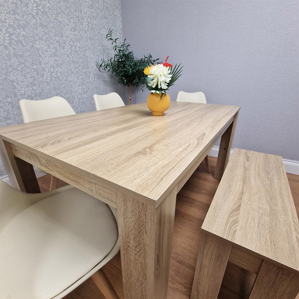 Kosy Koala Tulip 6 Seater Faux Leather Dining Set with Bench Oak Effect and Cream Image 5