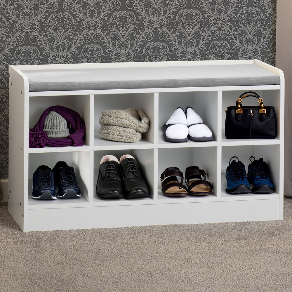 Seconique Portland White and Steel Fabric Shoe Bench Image 1