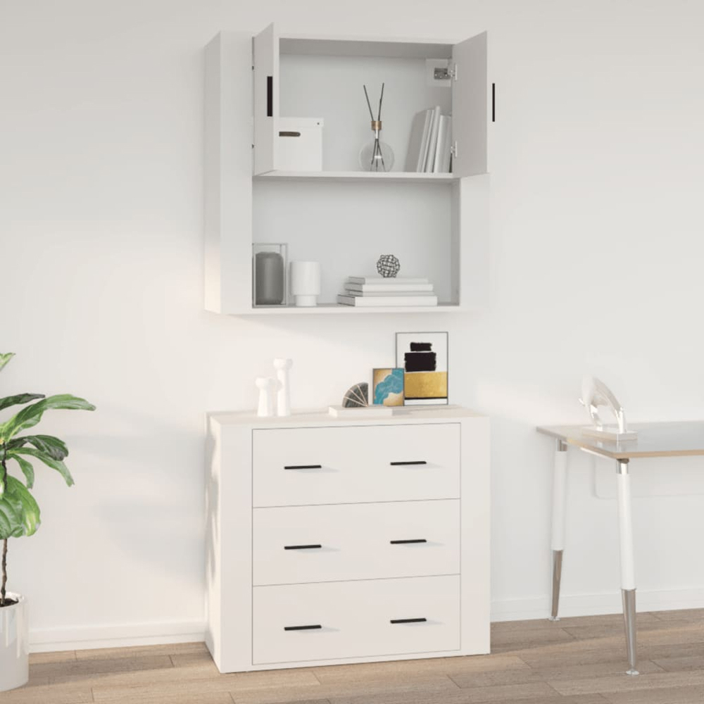 vidaXL 2 Door Single Open Shelf White Wall Mounted Cabinet Image 9