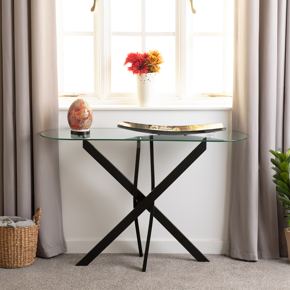 Seconique Sheldon Clear Glass and Black Console Table Image 6