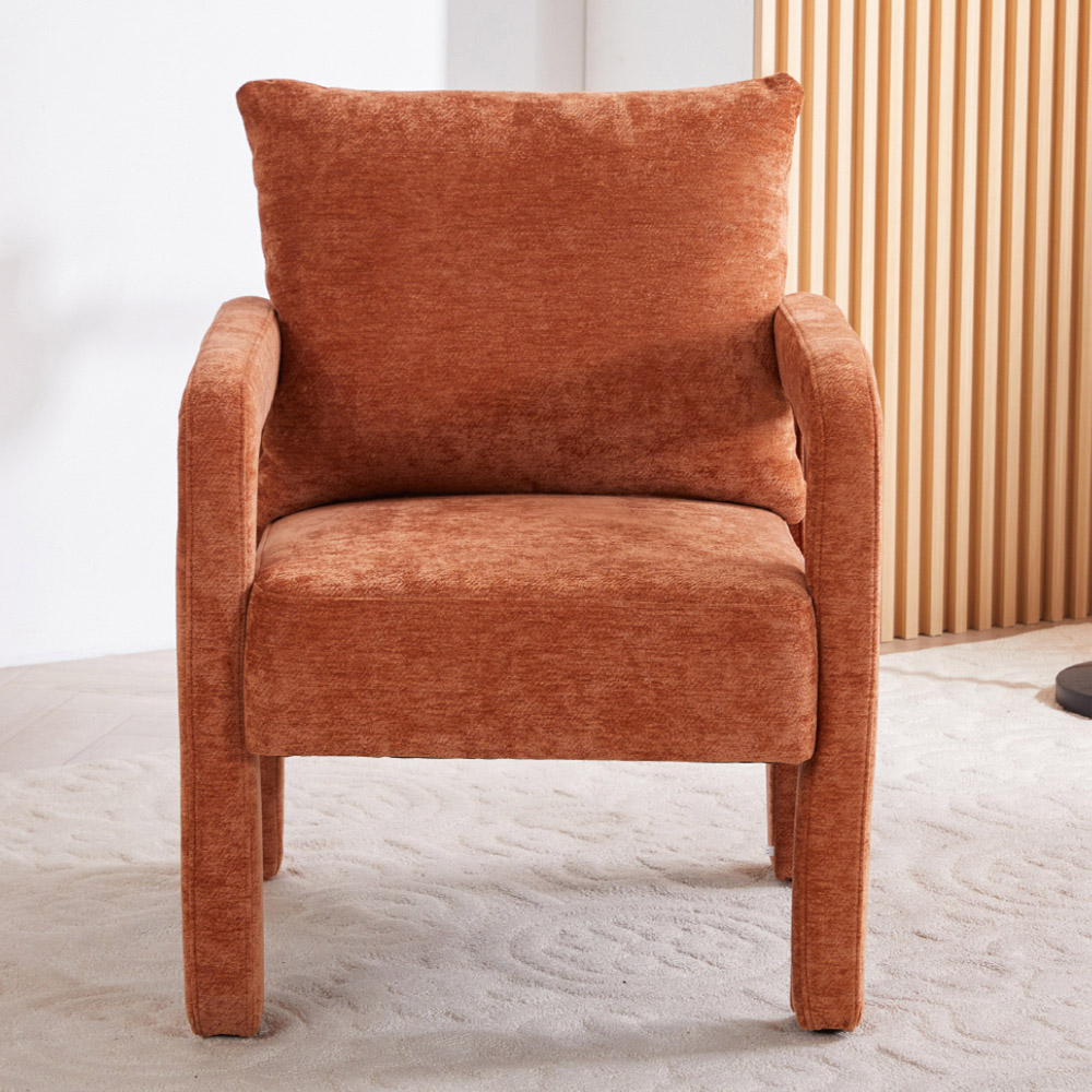 Living and Home Orange Chenille Upholstered Accent Chair with Lumbar Pillow Image 8