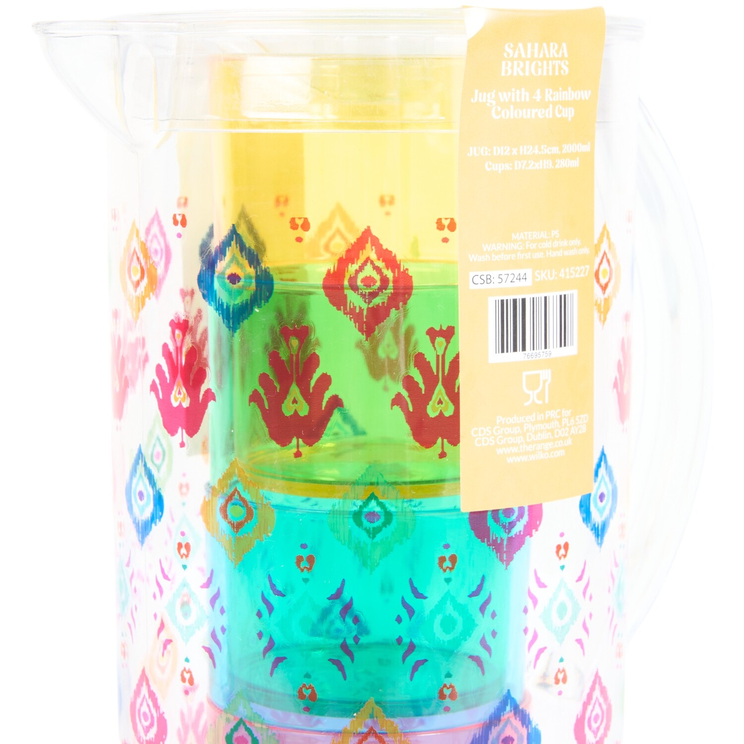 Sahara Brights Jug with 4 Rainbow Color Cups Multicolour Image 3