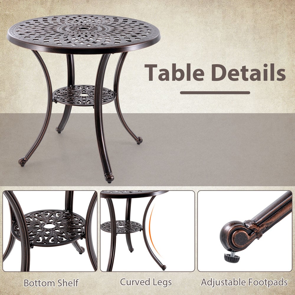 Costway Copper Patio Cast Aluminium Table with Umbrella Hole Image 8