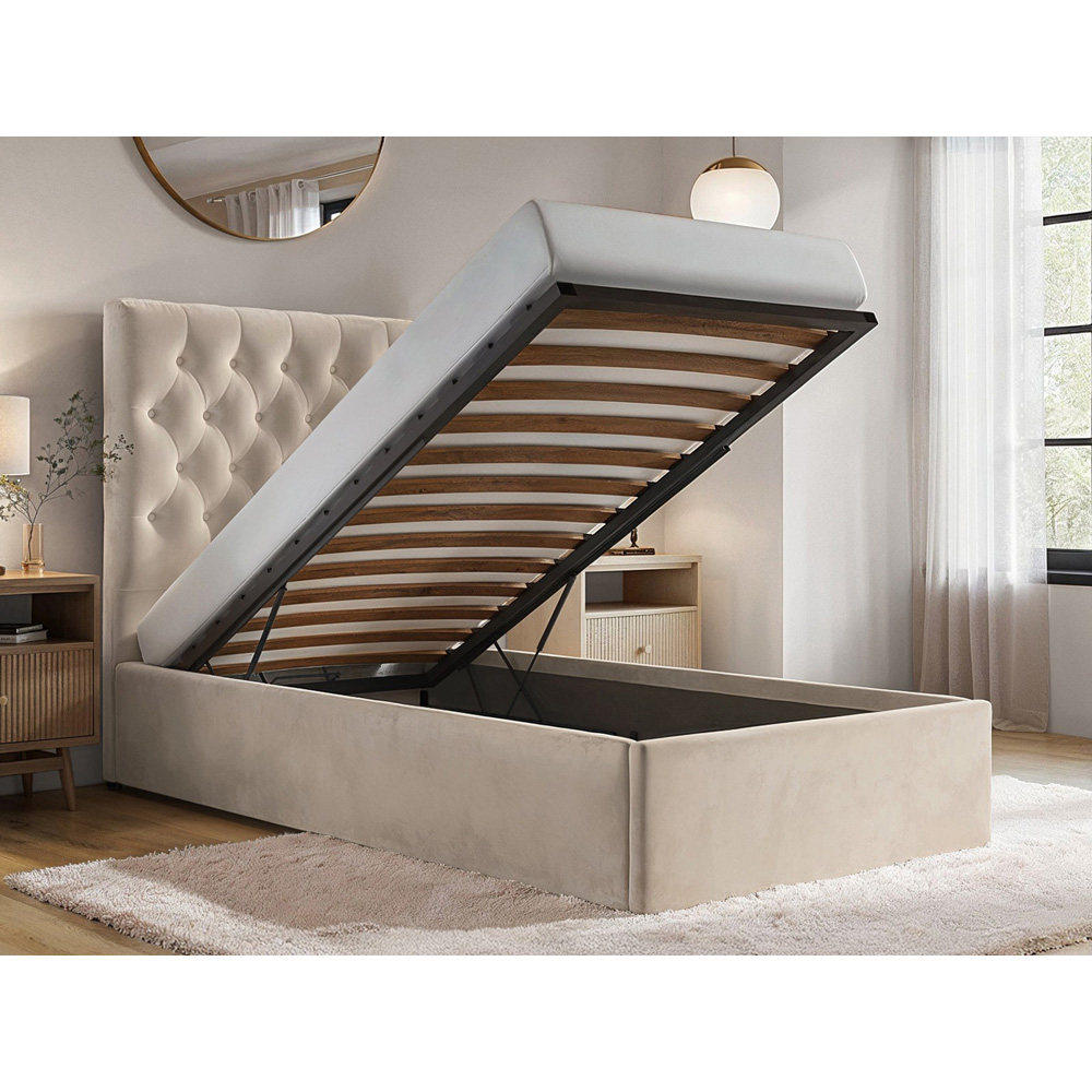Flair Milan Single Beige Velvet Lift-Up Ottoman Bed Image 4