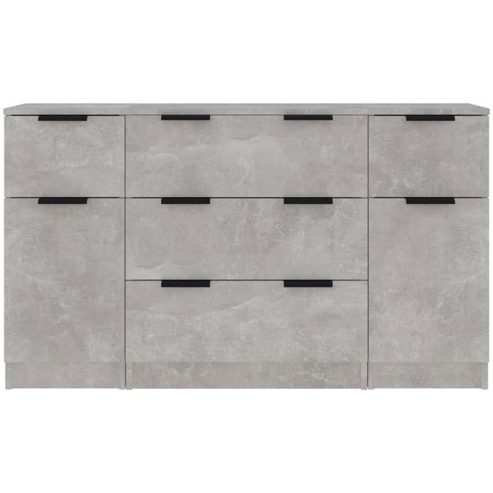 vidaXL 2 Door 5 Drawer Concrete Grey Wooden Sideboard 3 Piece Image 4