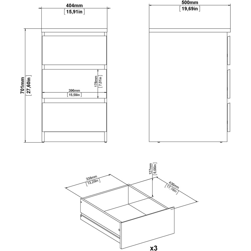 Florence 3 Drawer Matt Black Bedside Table Image 8
