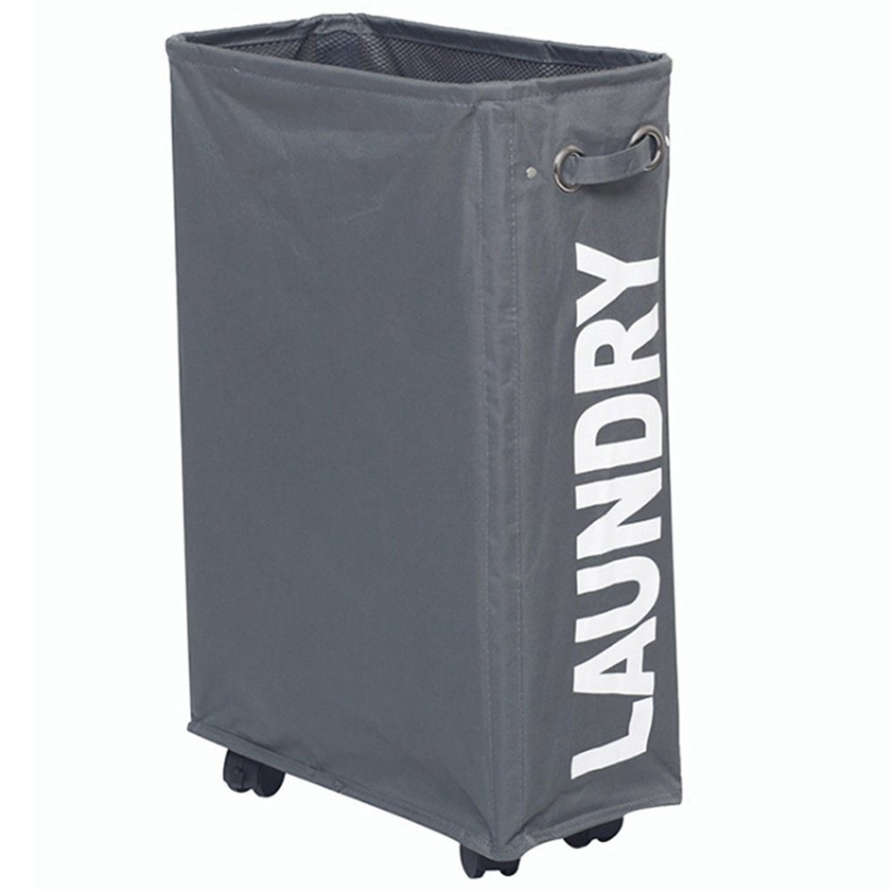 Living and Home Dark Grey Slim Rolling Laundry Basket with Wheels Image 1