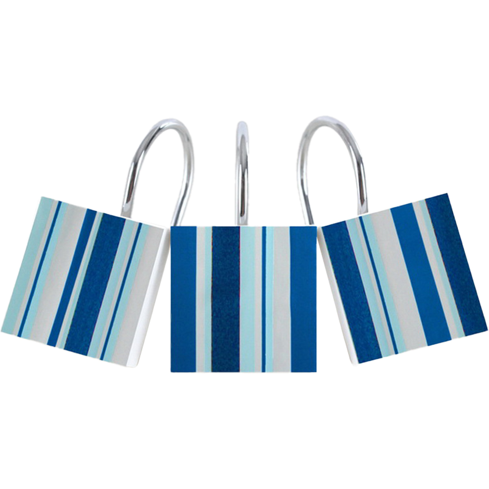 Highlands Homeware Blue Striped Shower Hook 12 Pack Image 1