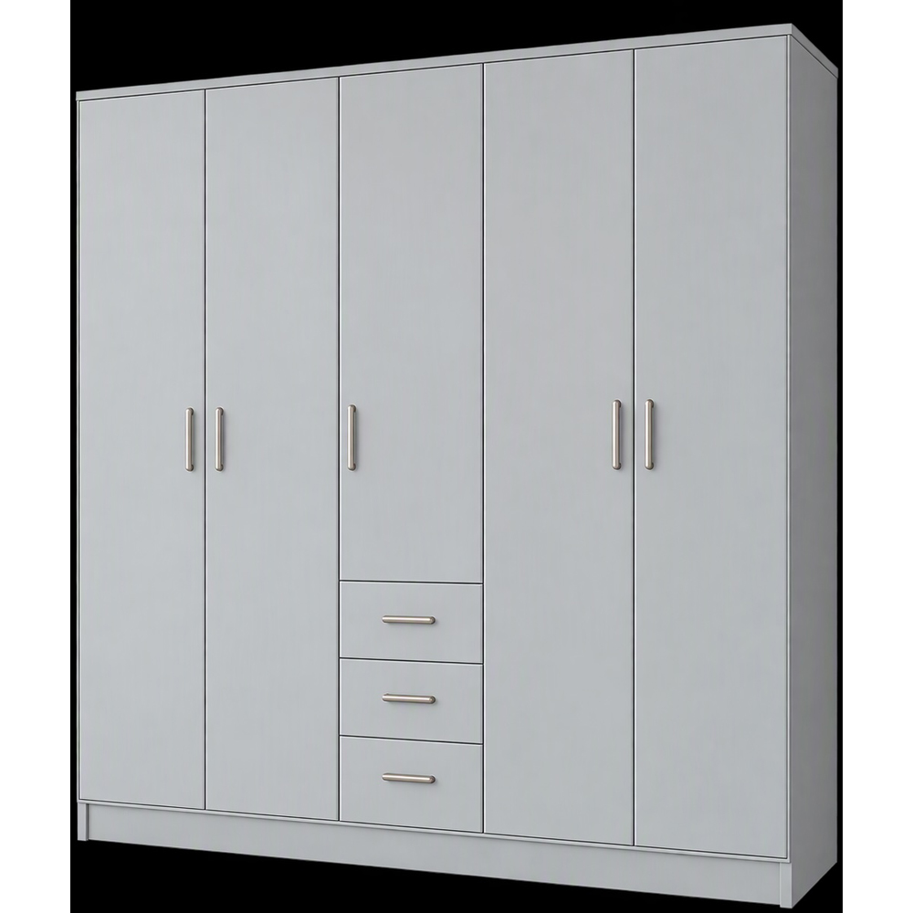 TJ'S Venice 5 Door 3 Drawer Grey Wardrobe Image 2