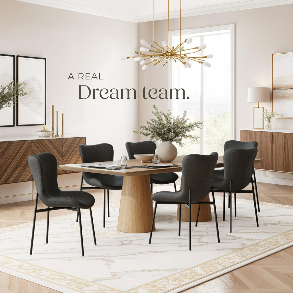 tectake Tessa Set of 6 Black Woven Fabric Padded Dining Chair Image 3