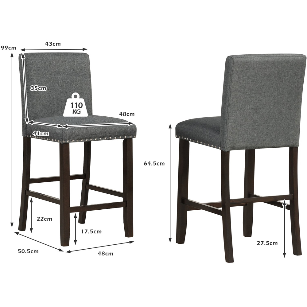 Costway Grey Upholstered Bar Stool Set of 2 Image 8