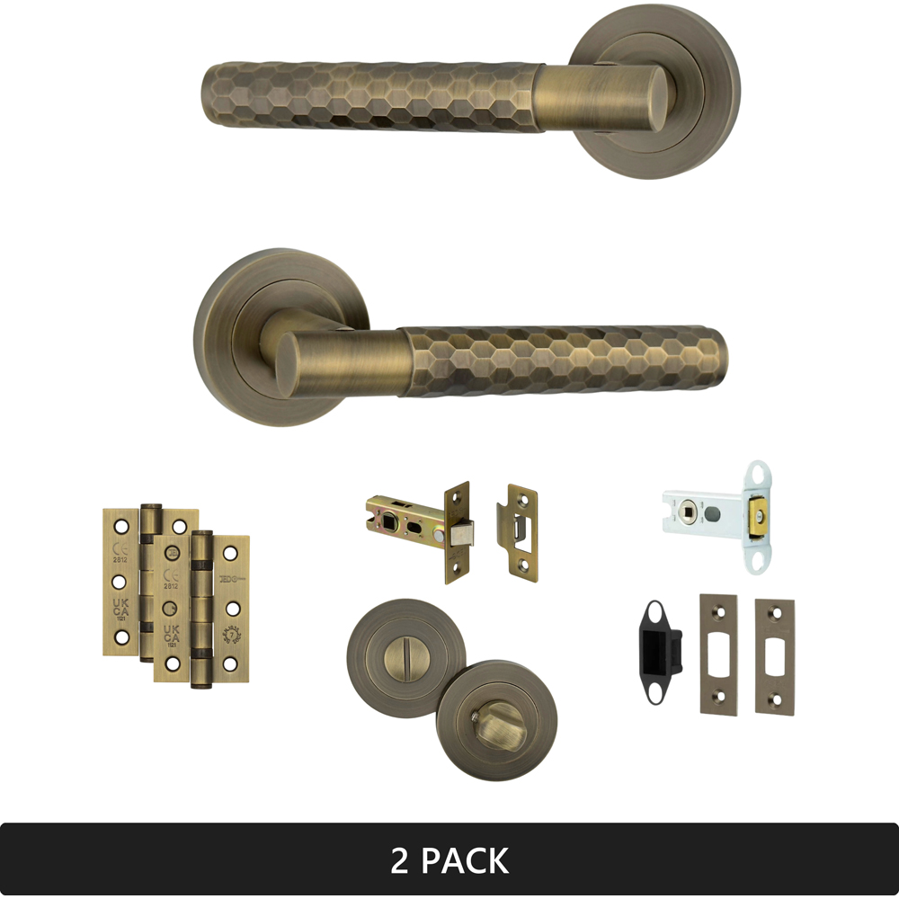 AXS Hardware Montana Antique Brass Knurled Bathroom Door Handles on Rose 2 Pack Image 8