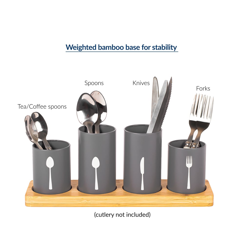 Innoteck Essentials 4 Piece Grey Kitchen Cutlery Holder Set Image 5