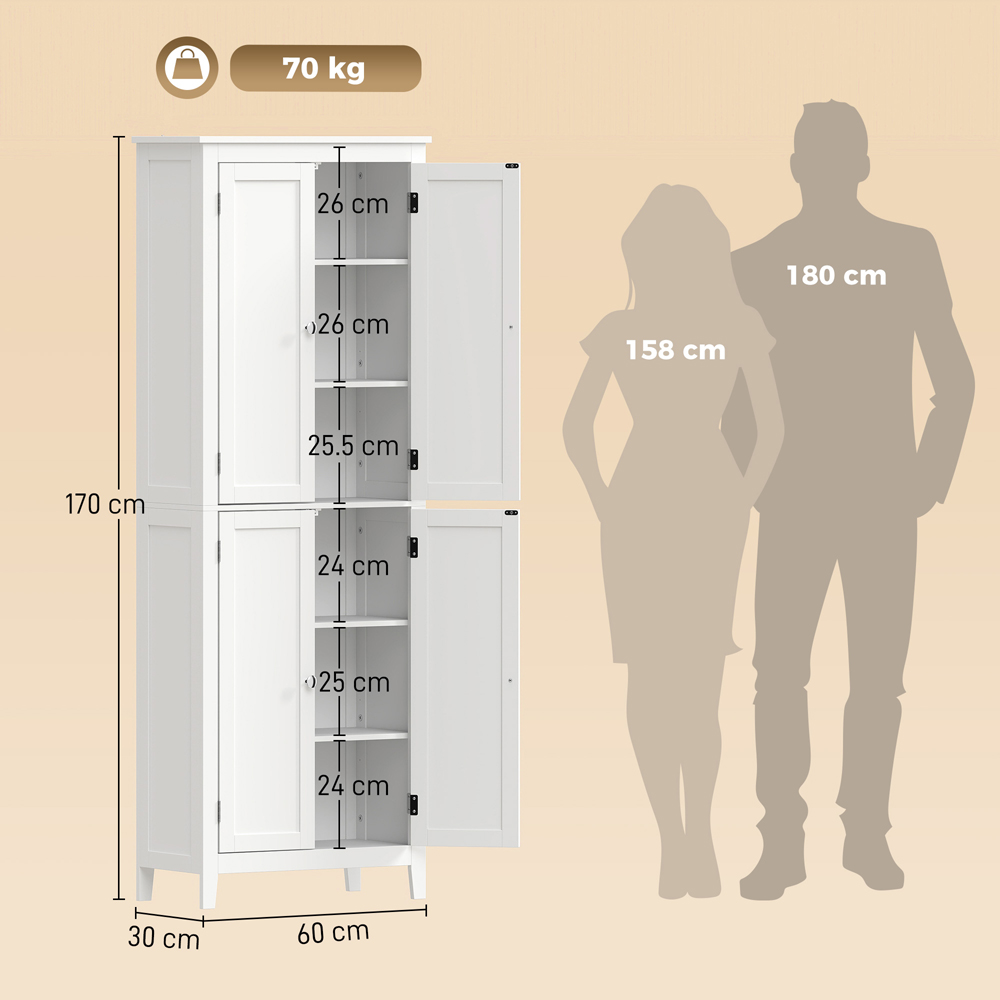 HOMCOM 4 Door White Tall Bathroom Storage Cabinet Image 9