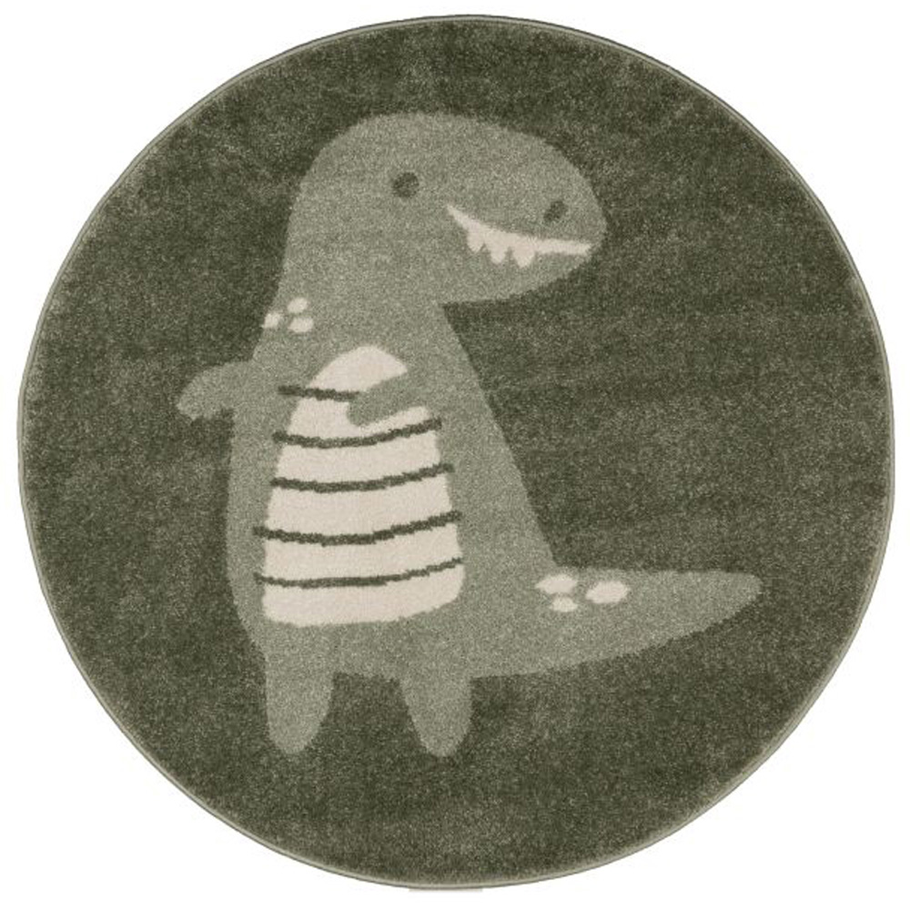 Homemaker Echo Green Dinosaur Motif Circular Rug 100cm Image 2