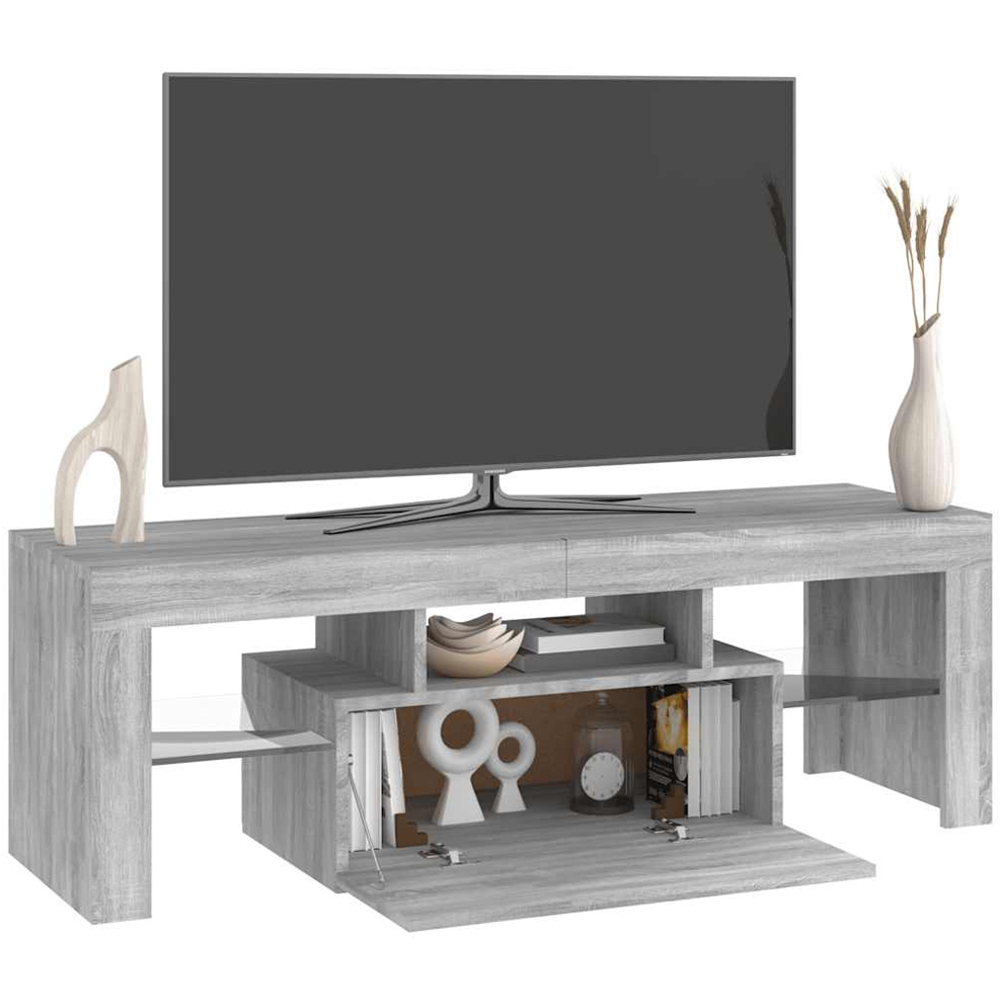 vidaXL Single Drawer 5 Shelf Grey Sonoma TV Cabinet with RGB LED Lights Image 4
