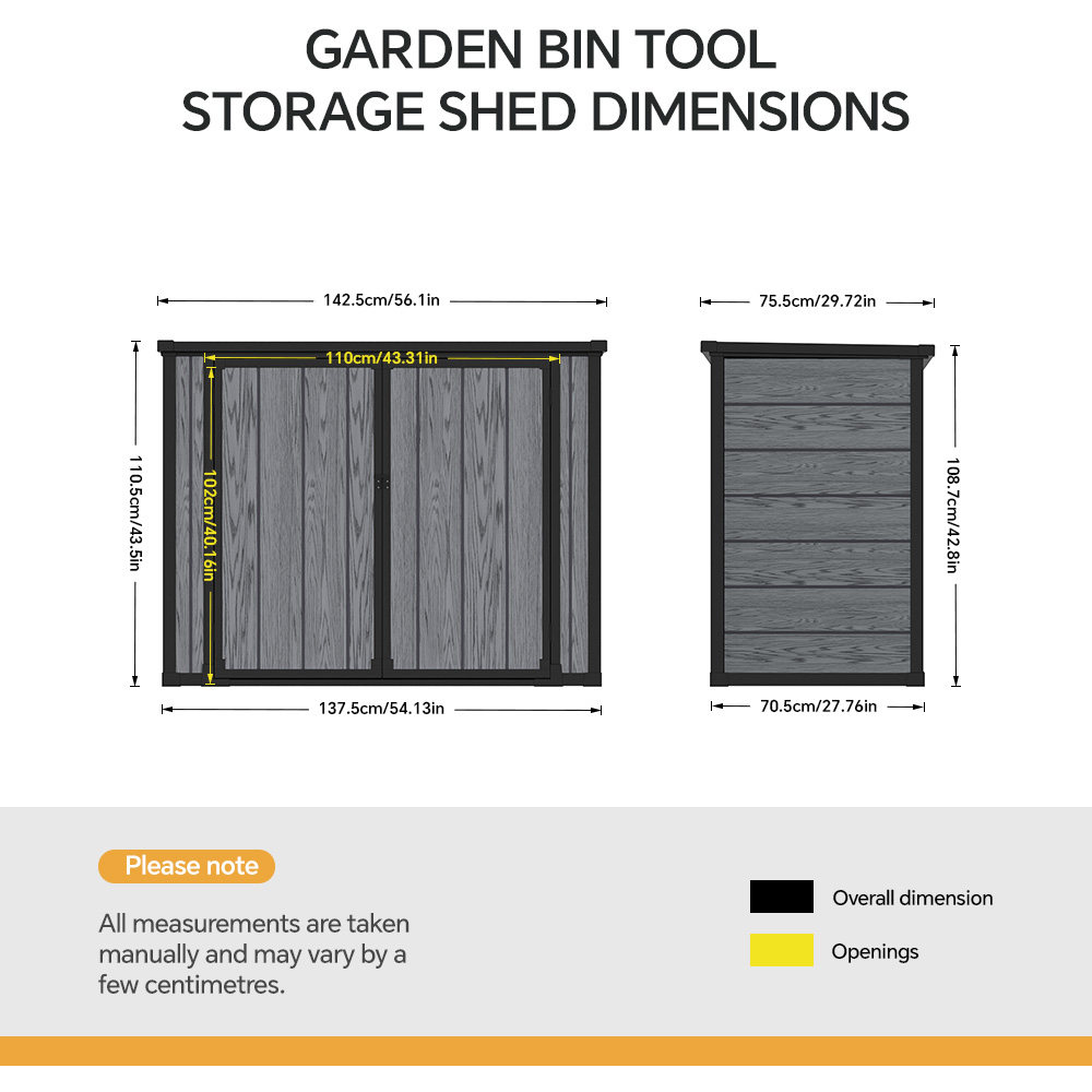 Living and Home 4.6 x 2.4ft Dark Grey Garden Bin Tool Storage Shed Image 8