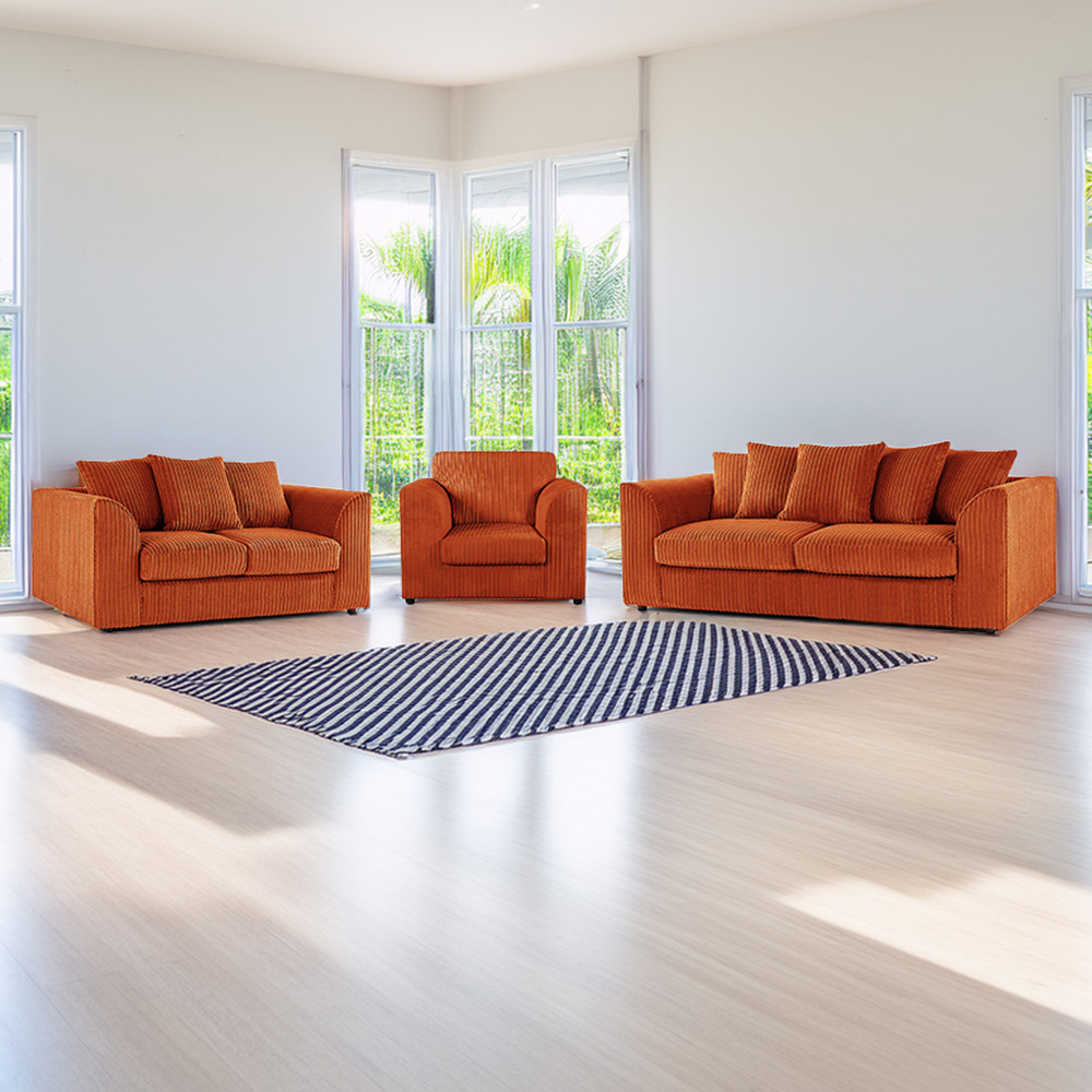 Luxor 6 Seater Orange Jumbo Cord Scatter Back Sofa Suite Image 1