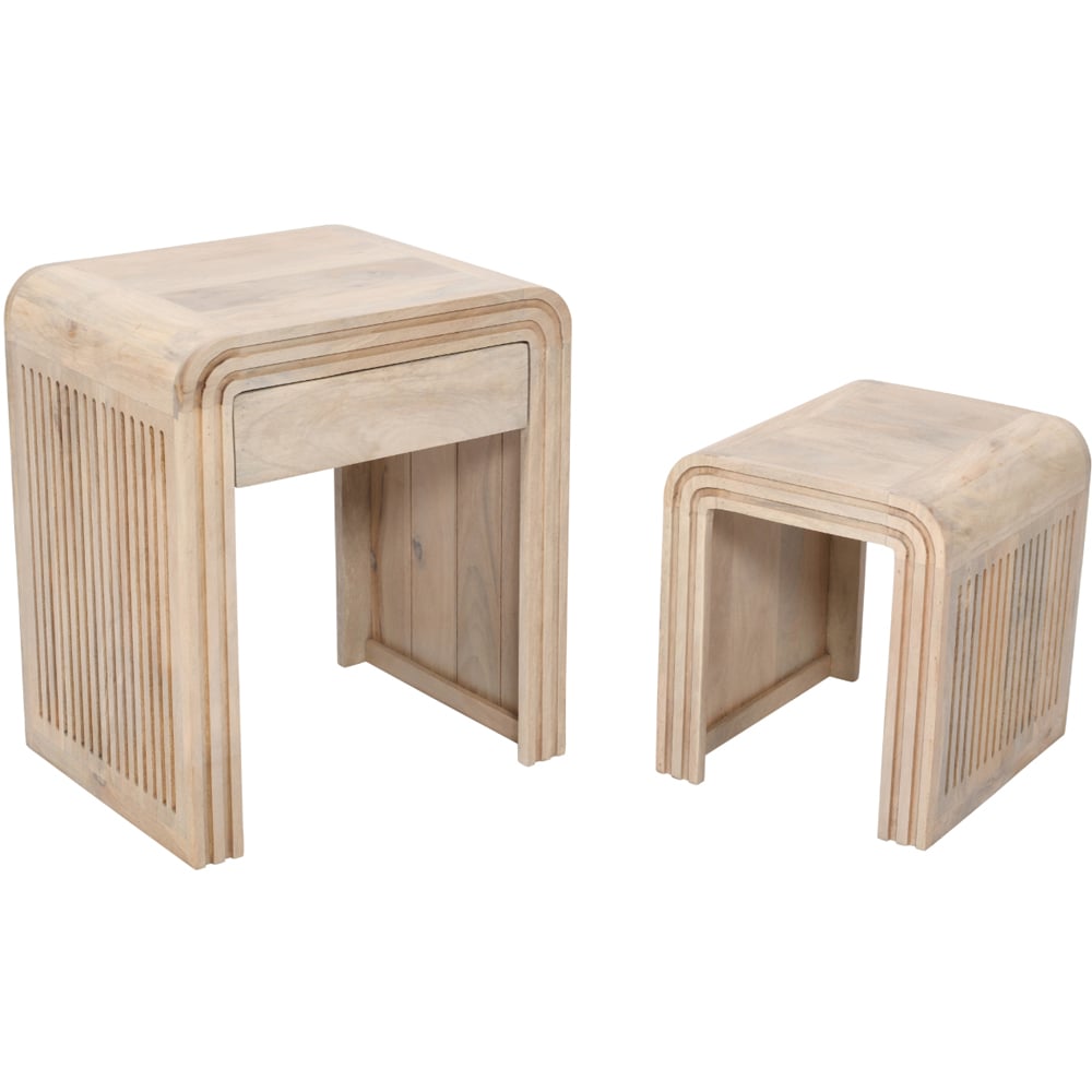 Brooklyn Hudson Single Drawer Carved Mango Wood Nest of Tables Set of 2 Image 4