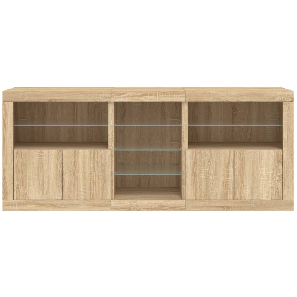 vidaXL 4 Door 8 Shelf Sonoma Oak LED Sideboard 3 Piece Image 5