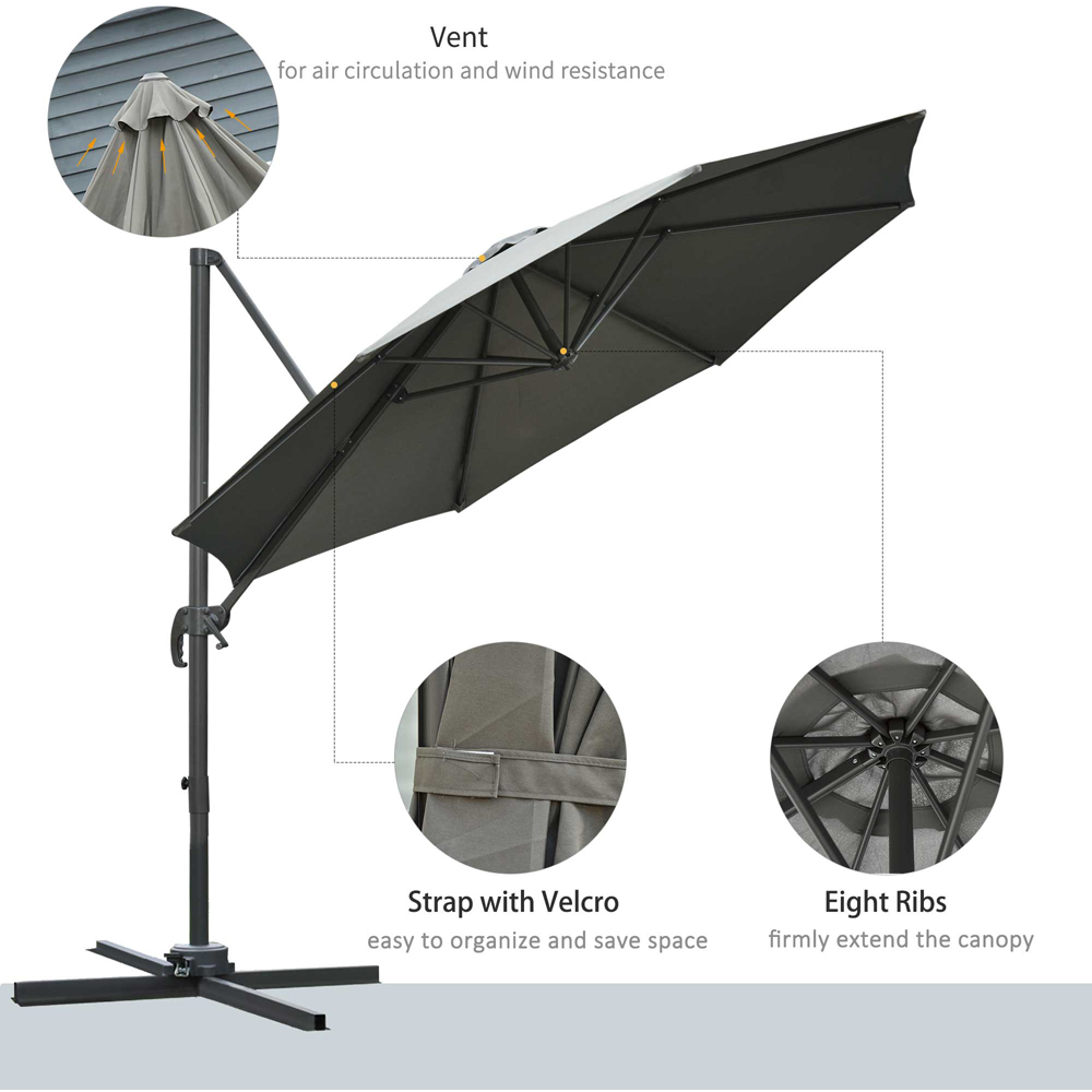 Outsunny Dark Grey Roma Parasol with Cross Base 3m Image 6