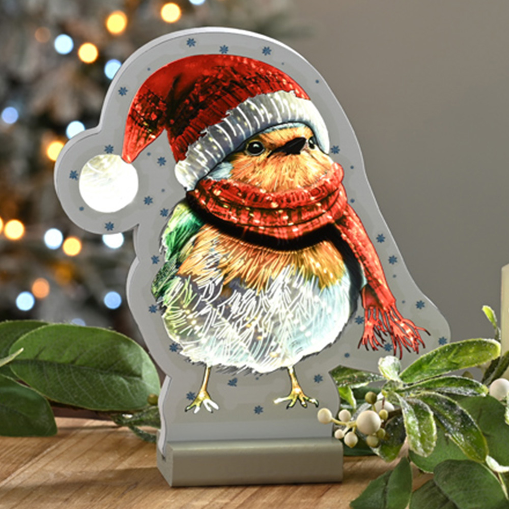 Festive Robin with Scarf Infinity LED Christmas Decoration 20cm Image 1