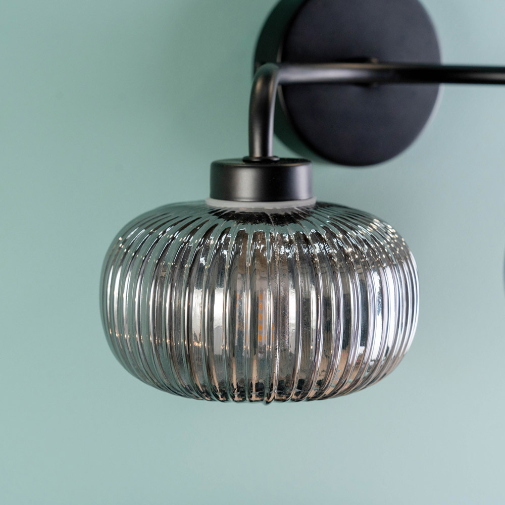 ValueLights Amaia Matt Black 2 Way Smoked Ribbed Glass LED Wall Light Image 5