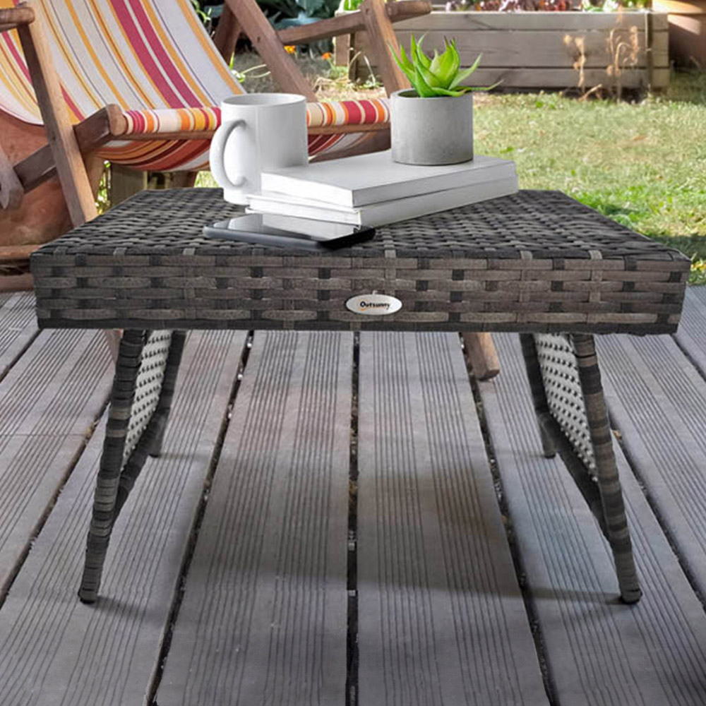 Outsunny Grey Rattan Foldable Square Metal Coffee Table Image 1