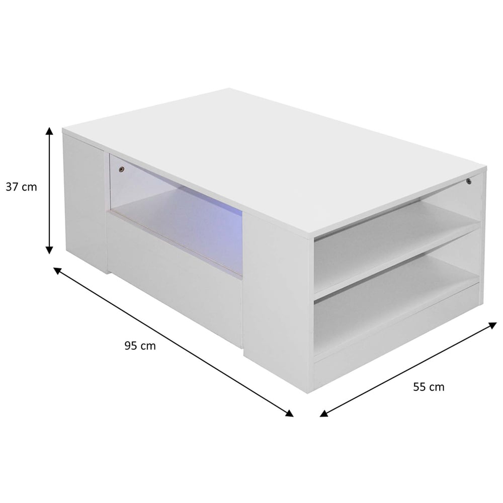 Comfy Living 5 Shelf 2 Drawer White High Gloss LED Coffee Table Image 6