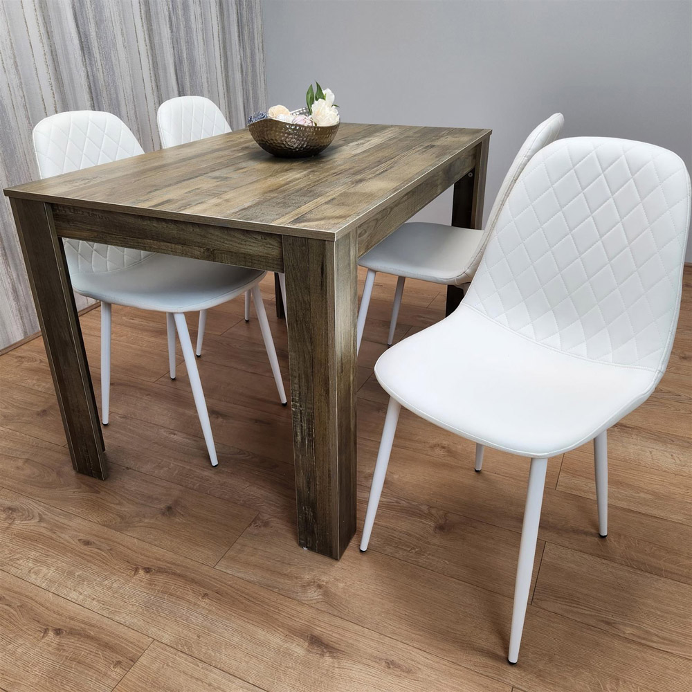 Kosy Koala 4 Seater Faux Leather Gem Pattern Dining Set Rustic Effect and White Image 5
