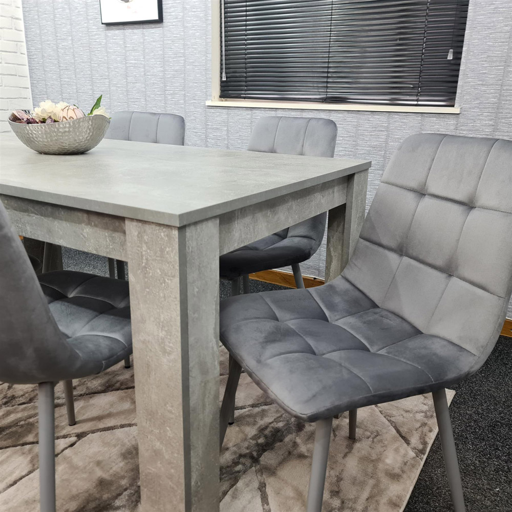 Portland Velvet 6 Seater Dining Set Stone Grey and Grey Image 6