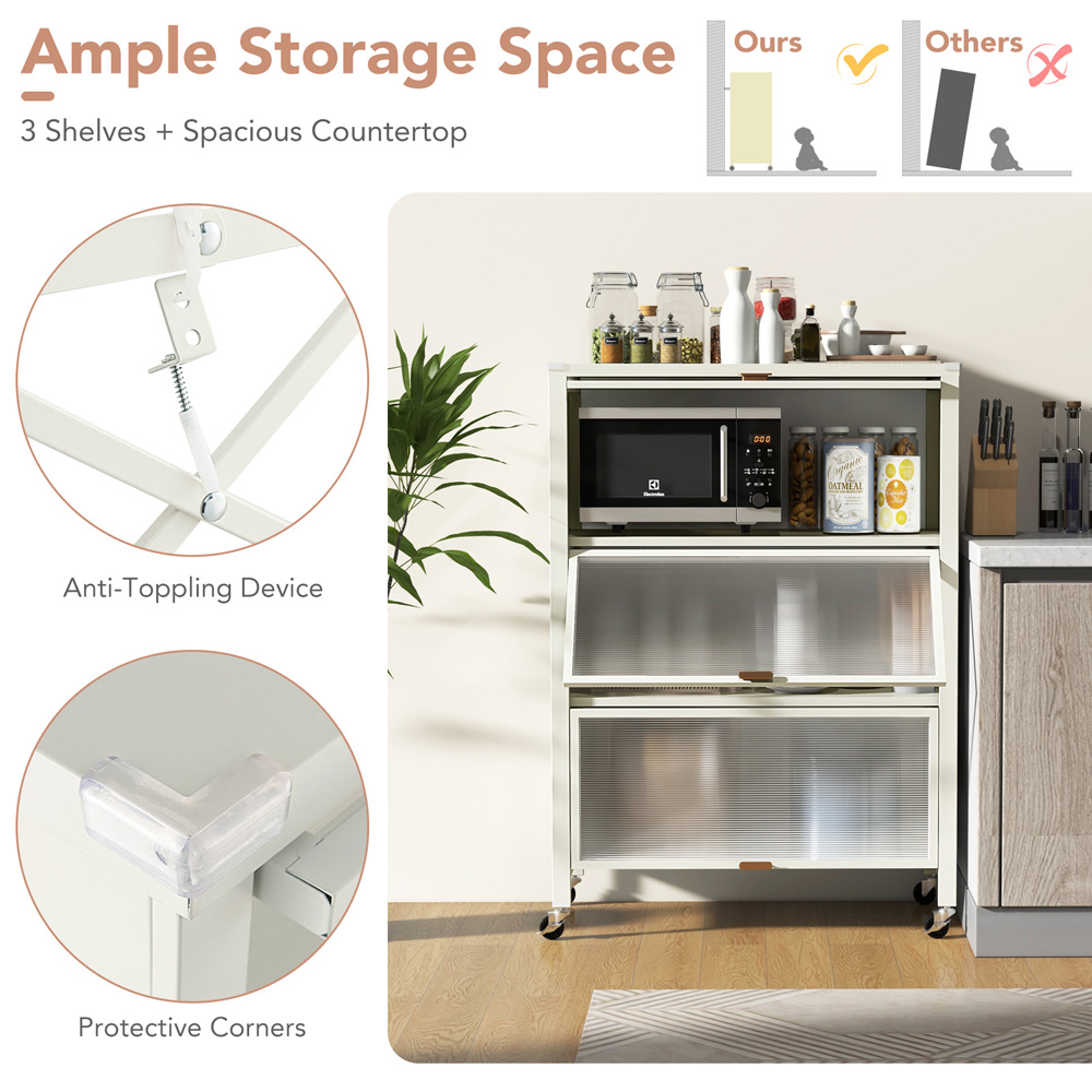 Costway 3 Shelf White Mobile Kitchen Rack Image 7