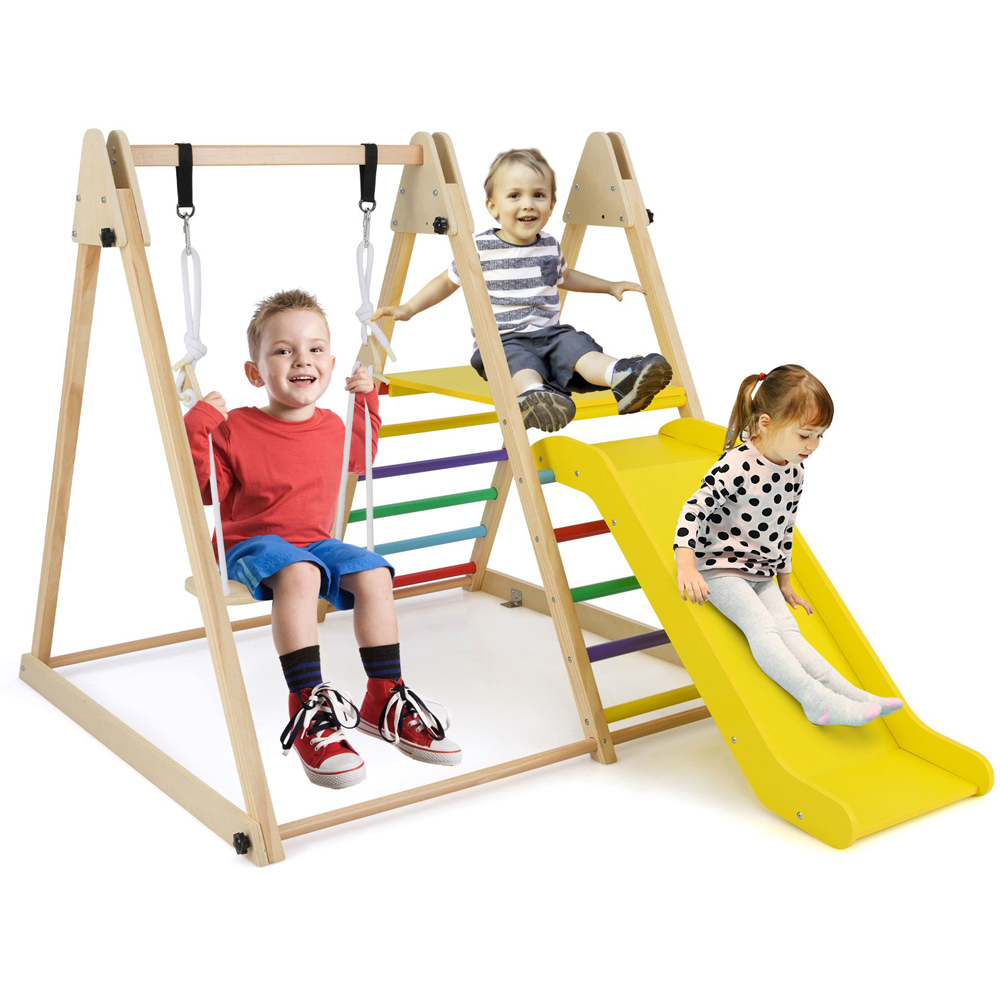 Costway 3-in-1 Kids Multicolour Foldable Indoor Jungle Gym with Swing Image 3
