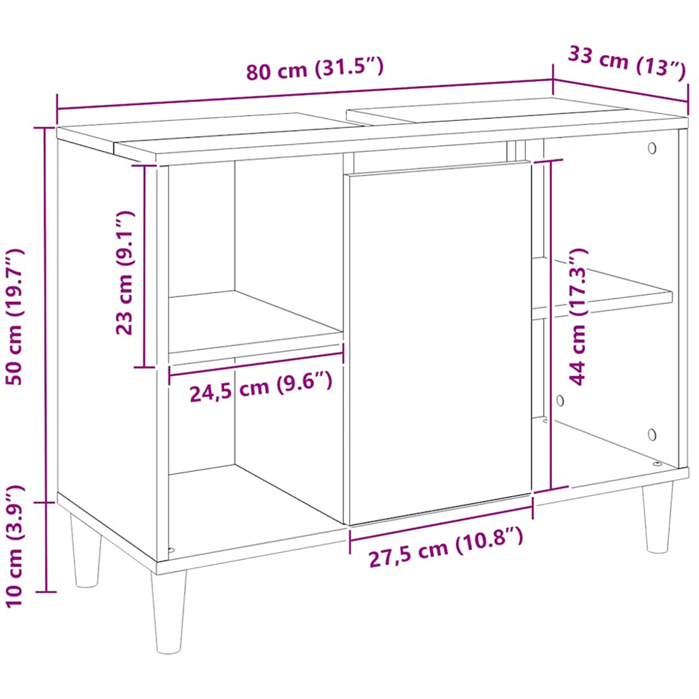 vidaXL Single Door 4 Open Shelf Artisan Oak Bathroom Sink Cabinet Image 9