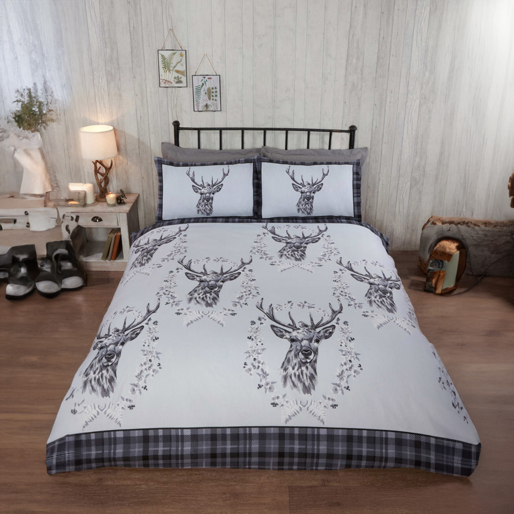 Rapport Home Single Grey Brushed Cotton New Angus Stag Duvet Set Image 1