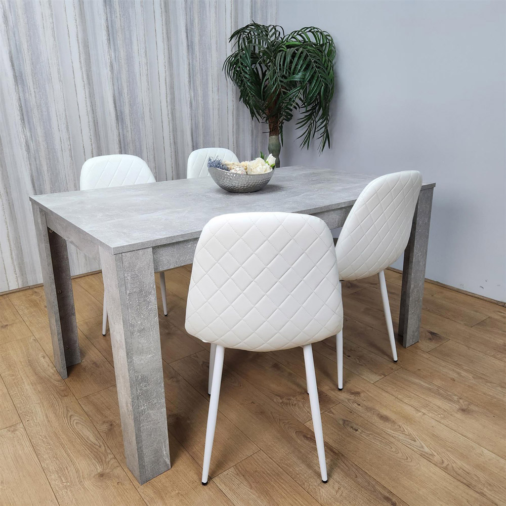 Portland 4 Seater Dining Set Stone Grey Effect and White Image 4