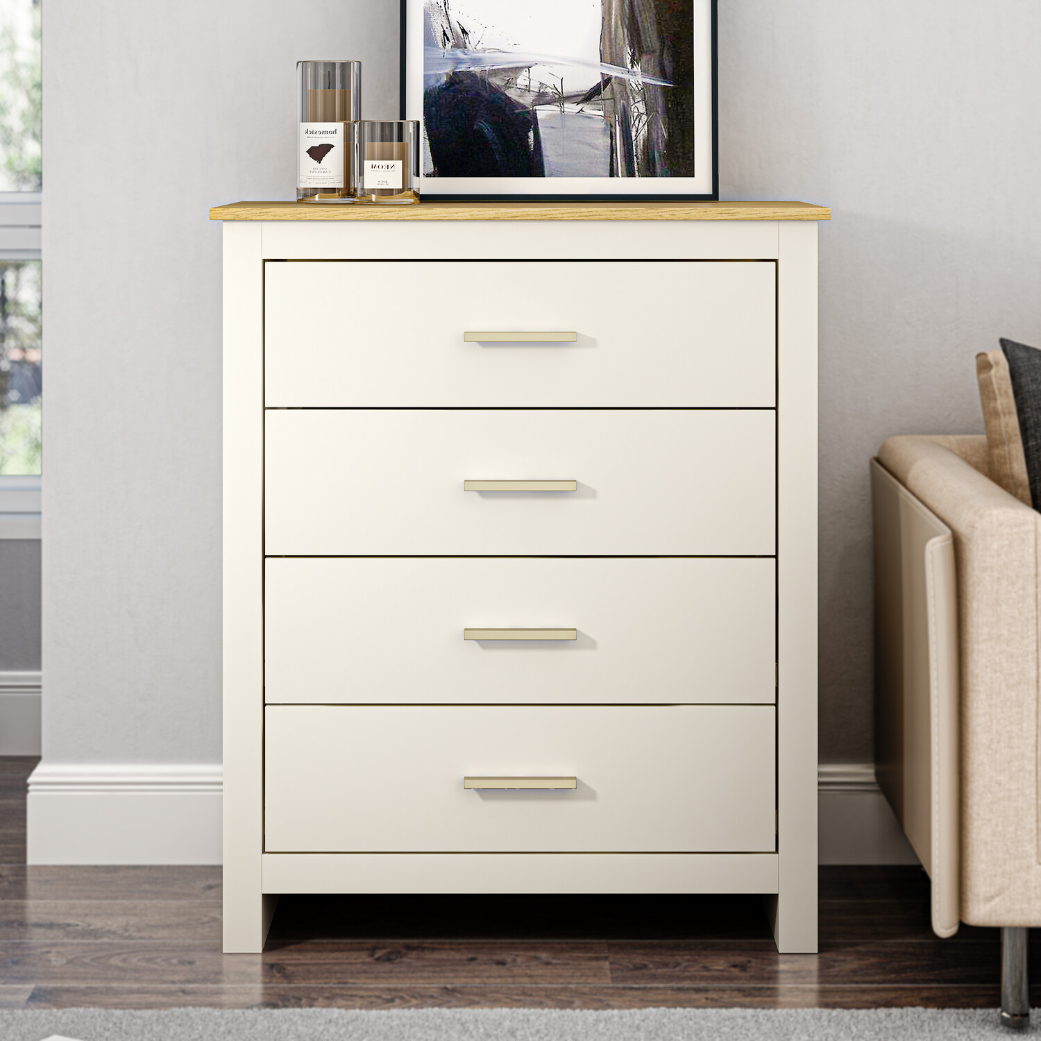 Lexington 4 Drawer Cream Gold Handled Chest of Drawers Image 1