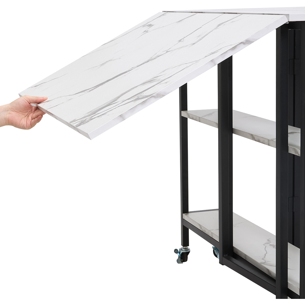 Living and Home 6 Seater Black and White Marble Effect Folding Dining Table with Shelf Image 5