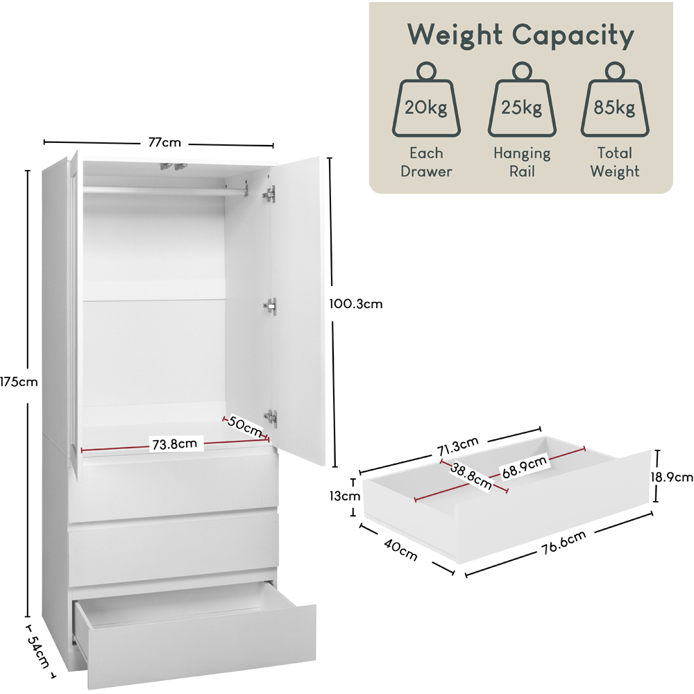 VIDA DESIGNS Denver 2 Door 3 Drawer White Mirrored Wardrobe Image 8