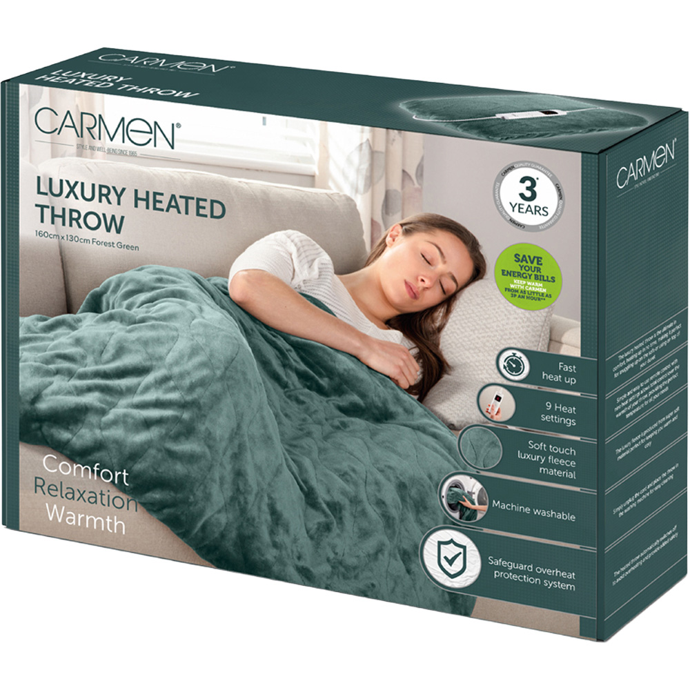Carmen Green Fleece Electric Heated Throw Over Blanket 160 x 130cm Image 2