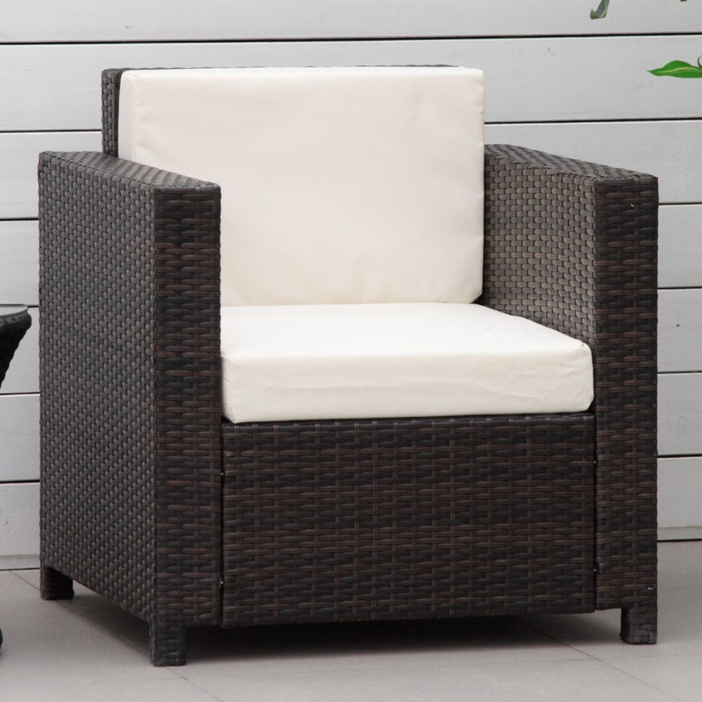 Outsunny Brown Rattan Armchair with Cushion Image 1