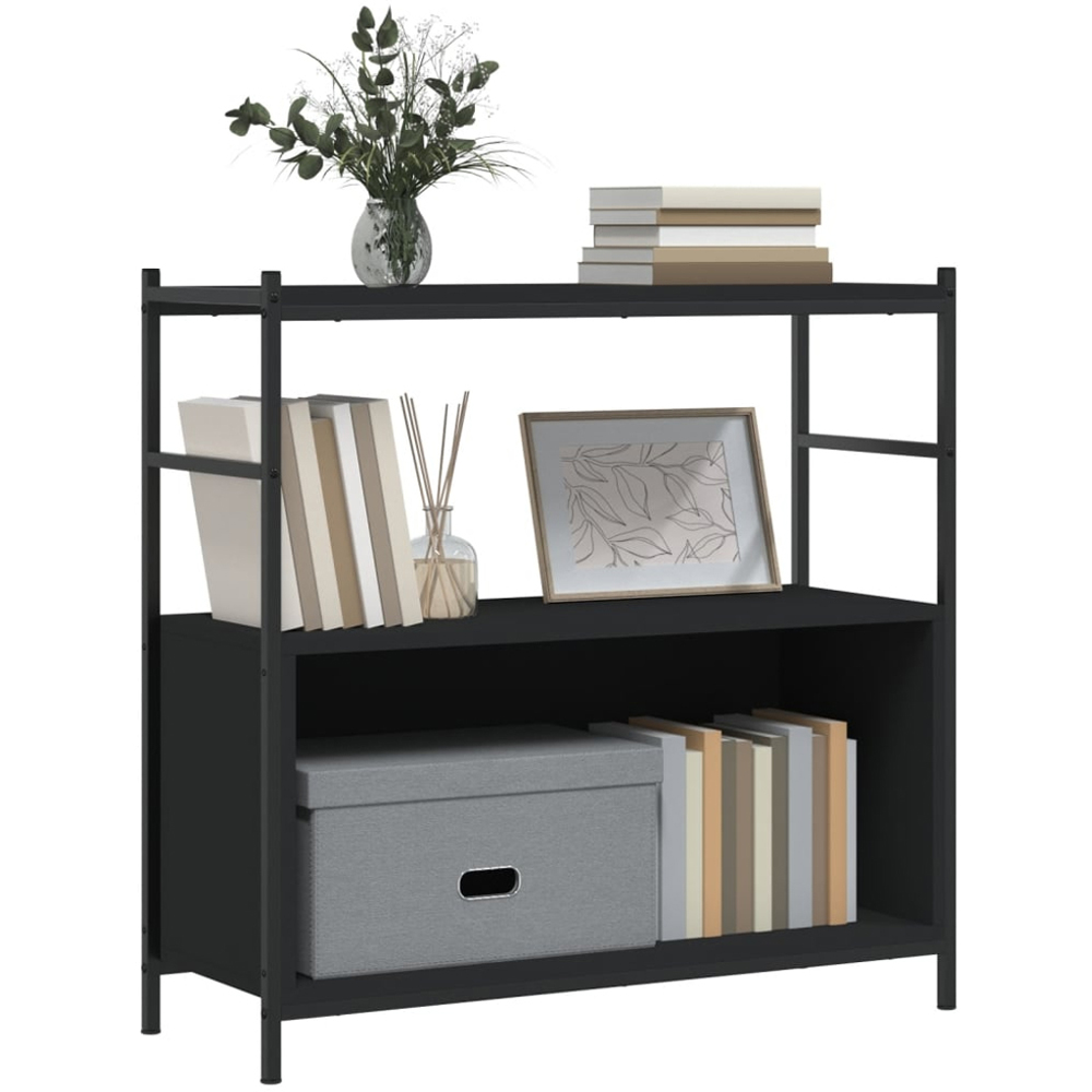 vidaXL 3 Shelf Black Wood and Steel Bookcase Image 3