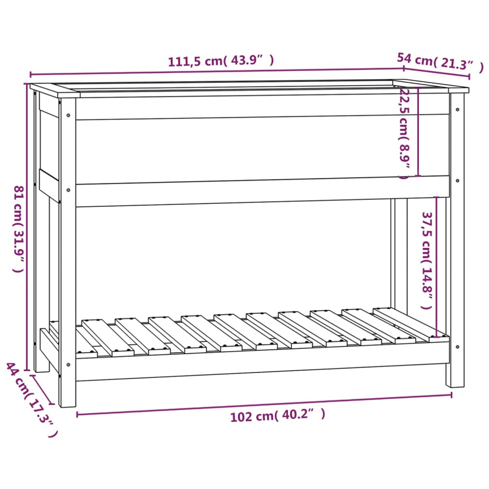 vidaXL Brown Pine Wood Raised Garden Bed 81 x 111.5 x 54cm Image 7