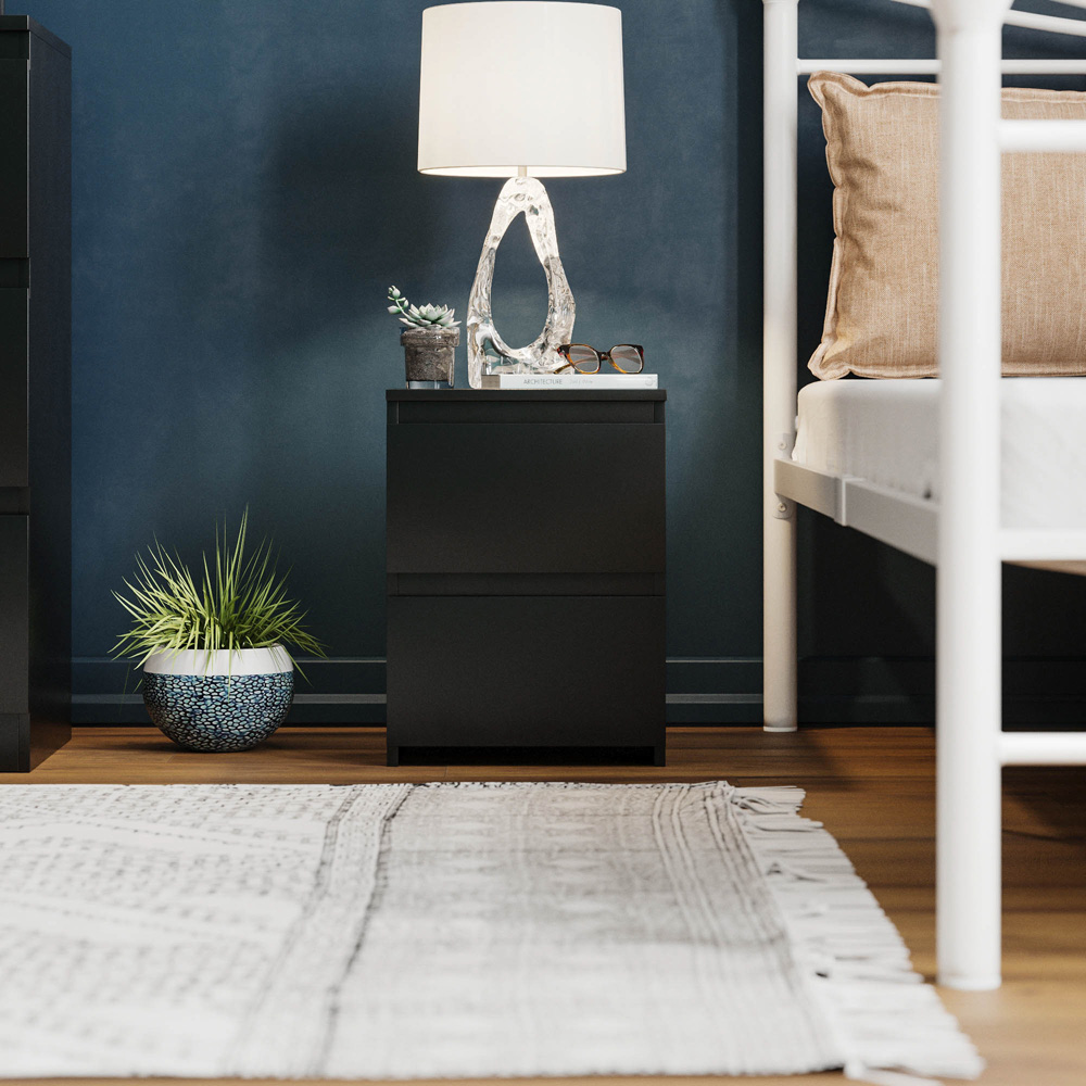 Vida Designs Denver 2 Drawer Black Bedside Table Image 6
