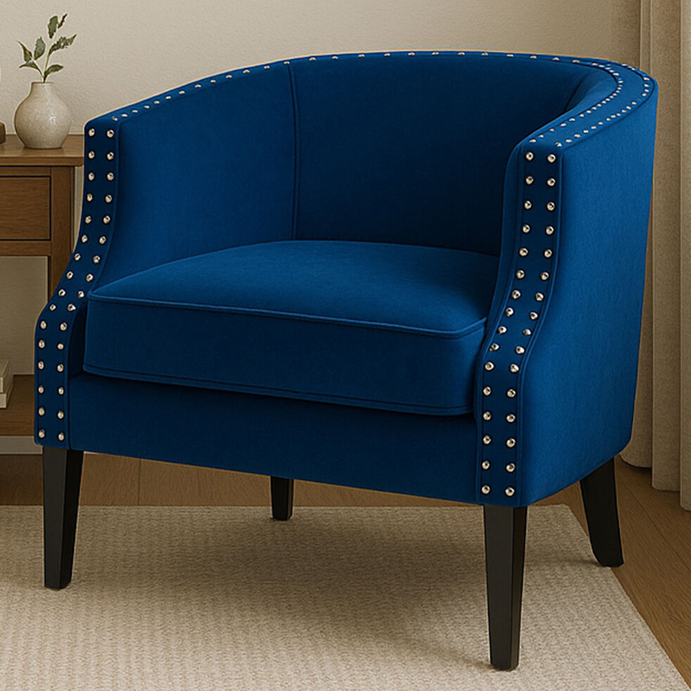 Premier Housewares Larissa Blue Velvet Studded Accent Chair Image 1