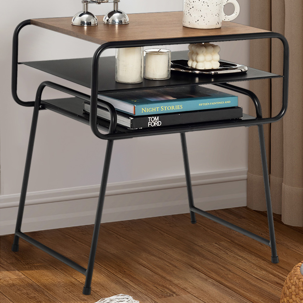 Costway 2 Shelf Brown Sofa Side Table Image 1