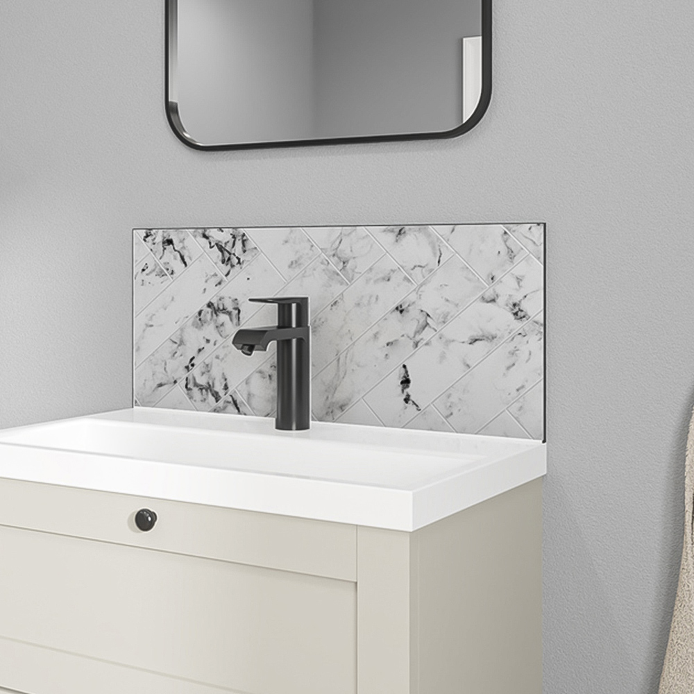 Wetwall Alloy Carrara Marble Herringbone Splashback 600 x 250mm Image 1