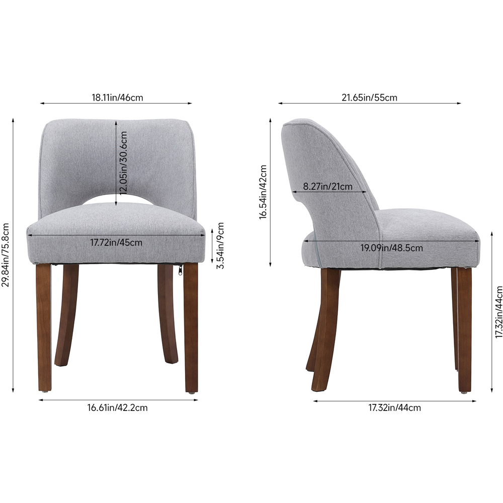 Living and Home Set of 2 Grey Chenille Curved Cutout Backrest Dining Chair Image 9