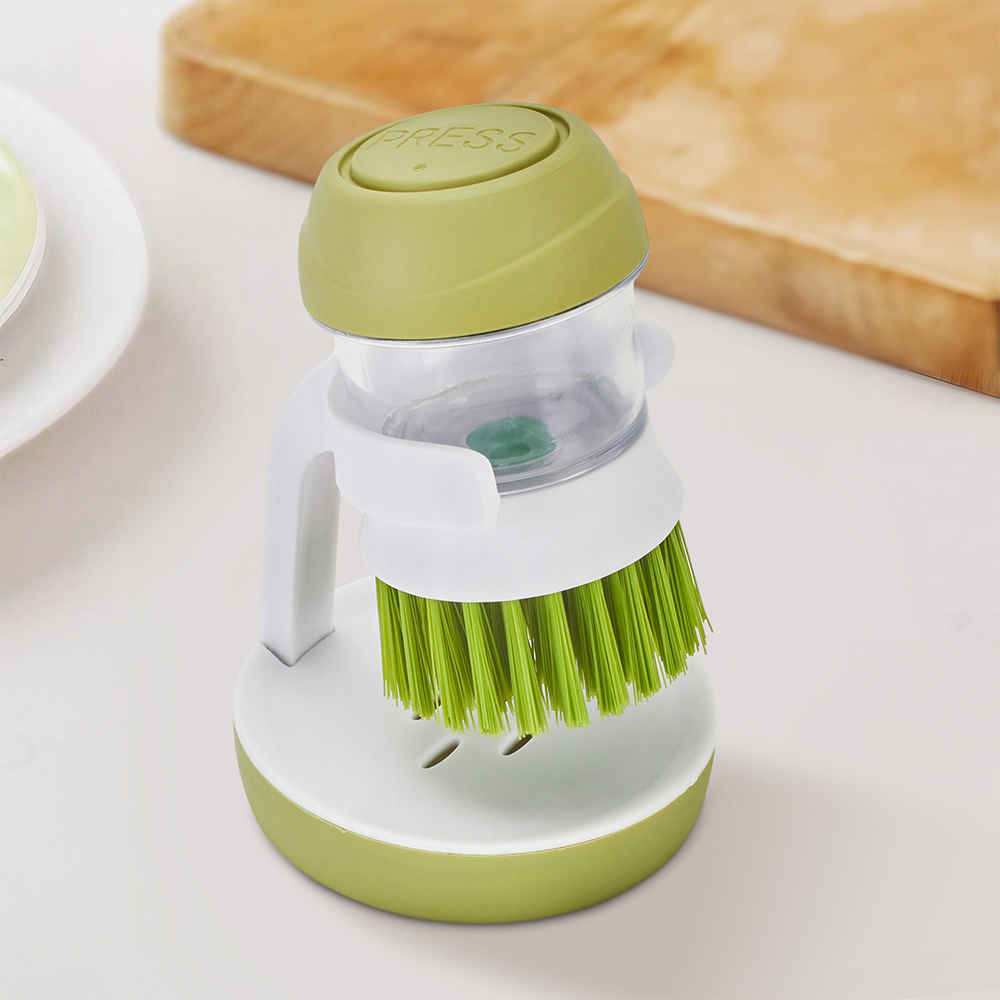 Living and Home Green Dish Pot Brush with Soap Dispenser Image 2
